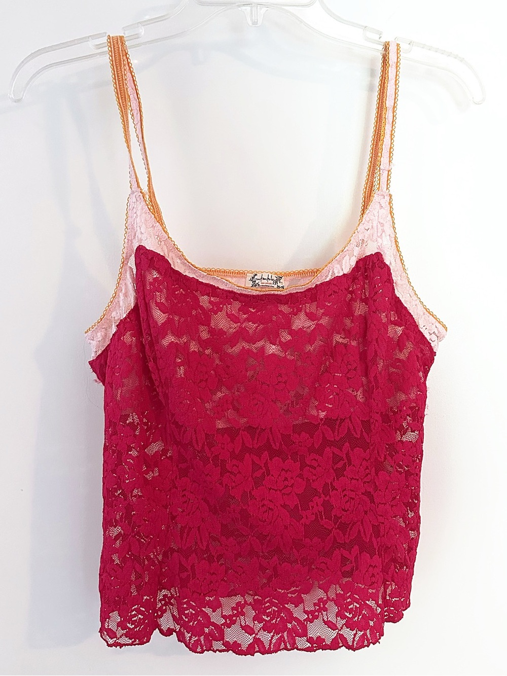 Free People Raspberry Lace Camisole with Pink and Orange Trim
